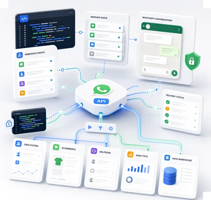 Automatización de WhatsApp con API, CRM, ecommerce y sistemas internos