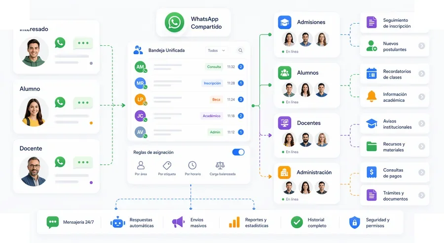 WhatsApp compartido para interesados, alumnos, docentes y administración