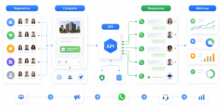 Segmentación, campañas, respuestas y métricas para envíos masivos por WhatsApp