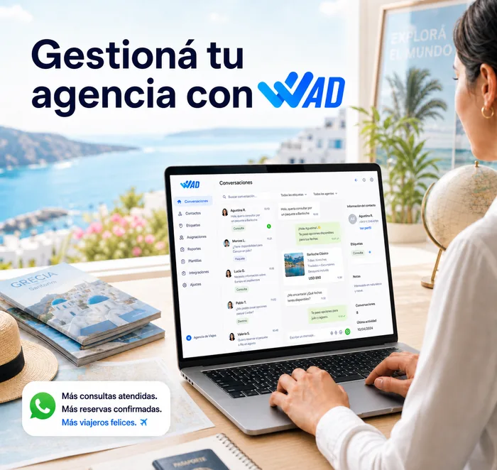 WhatsApp para turismo con agencia de viajes, pasajeros y gestión por WAD