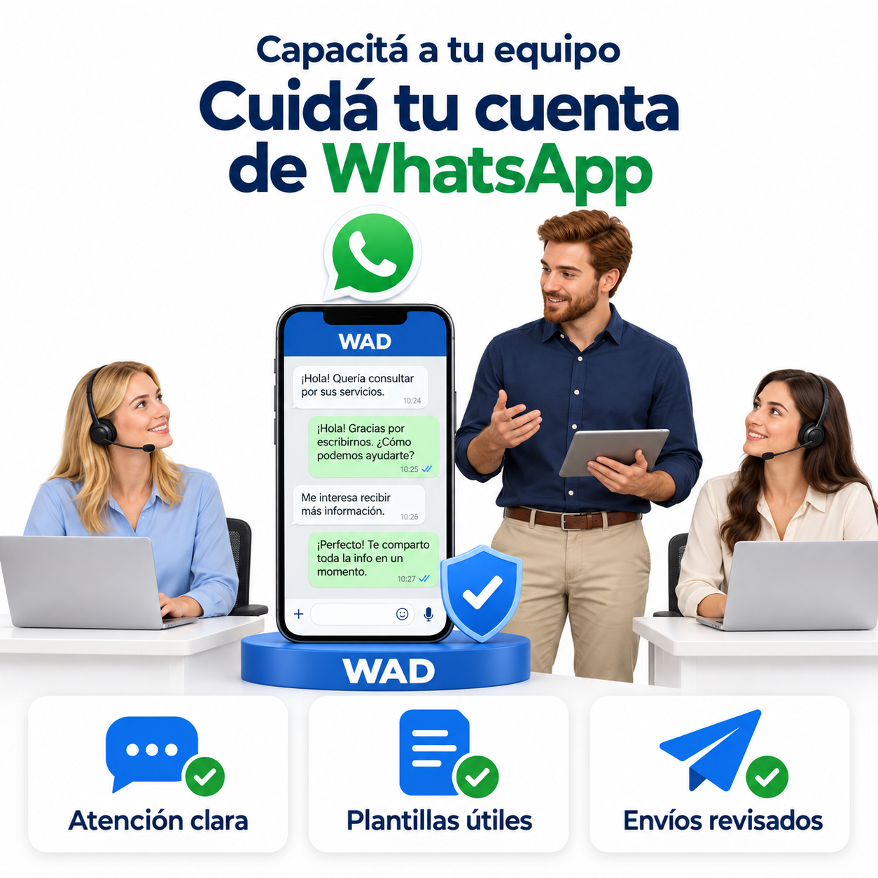 Un equipo se capacita con WAD para atender mejor y cuidar la cuenta de WhatsApp